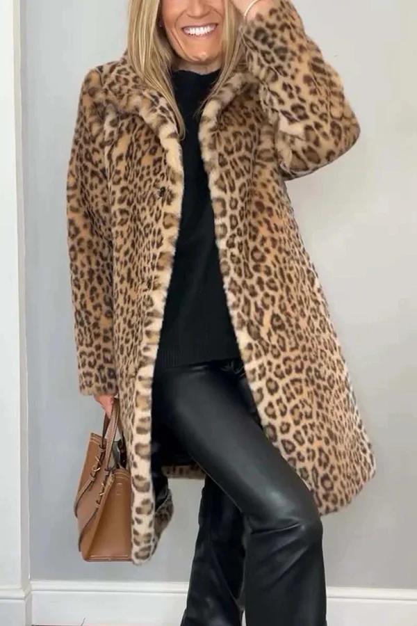 Women's Leopard Print Mid-Length Jacket