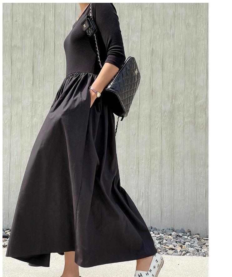 Patchwork Long Dress With Belt