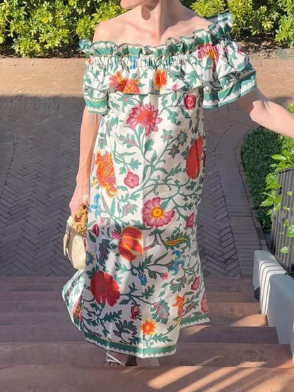 Off Shoulder Floral Print Dress