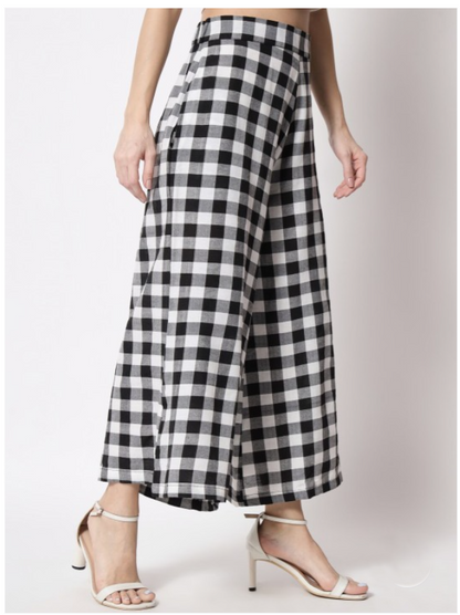 Women White Checked Loose Fit Trousers