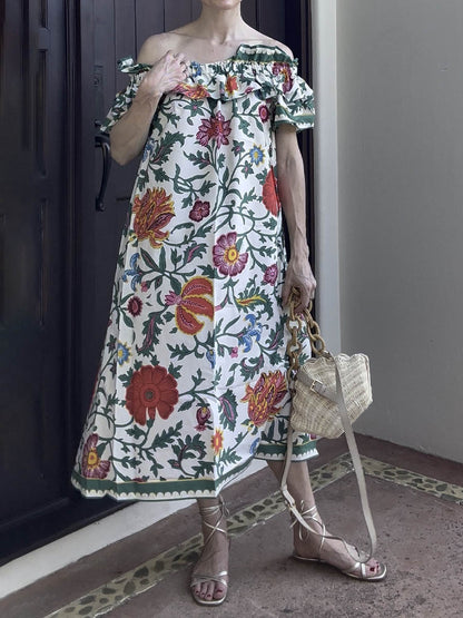Off Shoulder Floral Print Dress