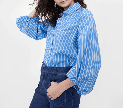 Bubble Sleeve Striped Spring Shirt