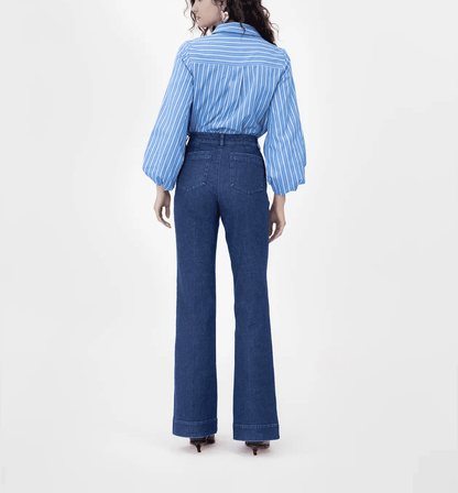 Bubble Sleeve Striped Spring Shirt