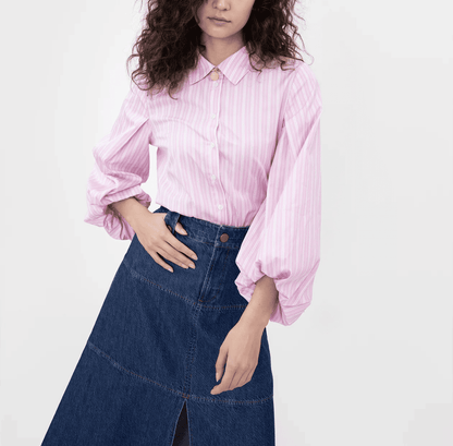 Bubble Sleeve Striped Spring Shirt