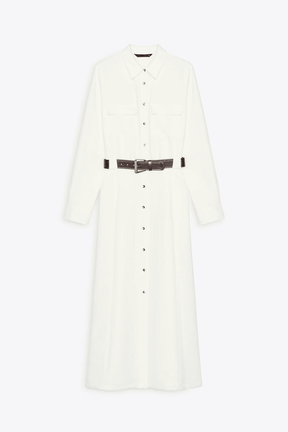 Belted Crepe Midi Dress