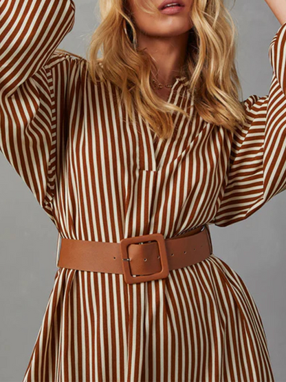 V-Neck Side Pocket Tie Shirt Dress