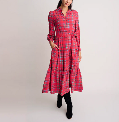 Plaid Bow Tie Shirt Dress