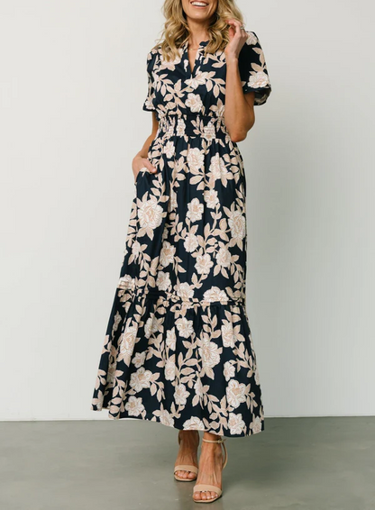 V-Neck Floral Midi Dress