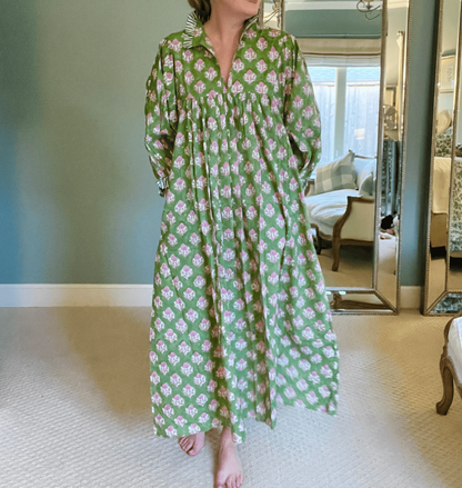 Newest Cotton Block Print Maxi Dress