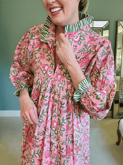 Newest Cotton Block Print Maxi Dress