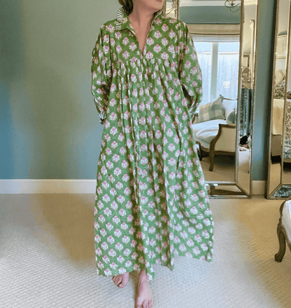 Newest Cotton Block Print Maxi Dress