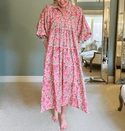 Newest Cotton Block Print Maxi Dress