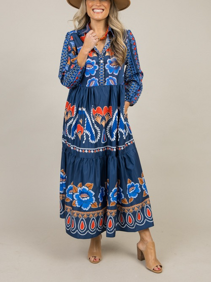 Printed Button Midi Dress