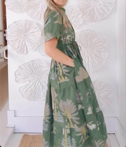 Printed Cardigan High Waist Dress