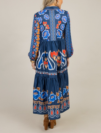 Printed Button Midi Dress
