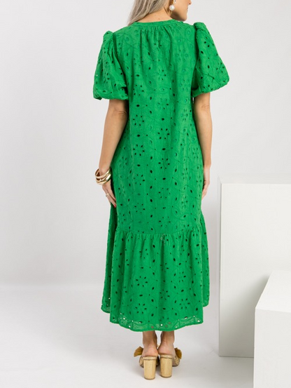 V-neck Cutout Bubble Sleeve Dress