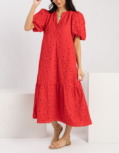 V-neck Cutout Bubble Sleeve Dress