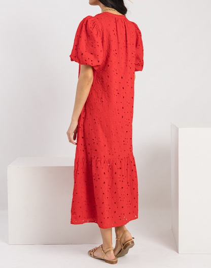 V-neck Cutout Bubble Sleeve Dress