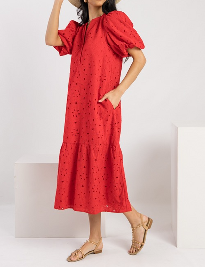 V-neck Cutout Bubble Sleeve Dress