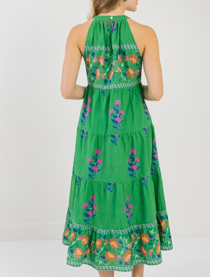 Green Halter Printed Sleeveless Dress