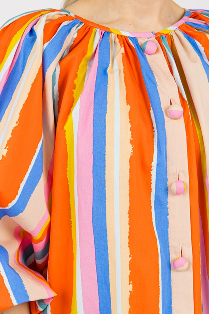Simple Multicolor Striped Bubble Sleeve Dress