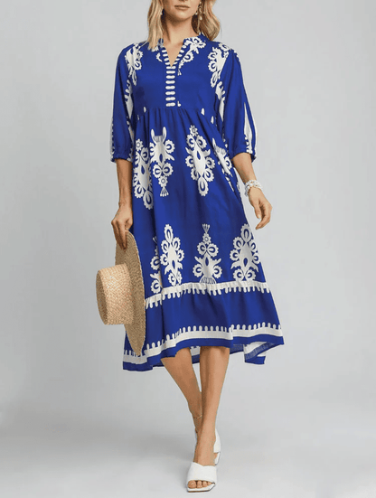 Printed Notched Midi Dress