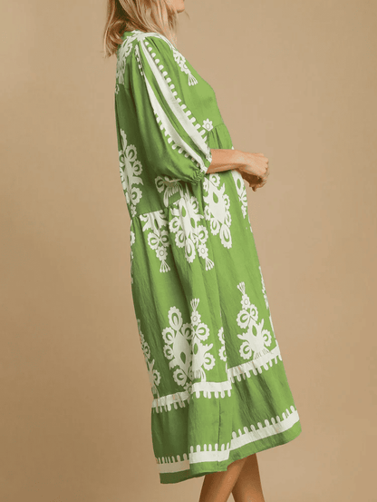 Printed Notched Midi Dress