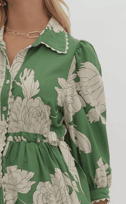 V Neck Green Ivy Dress