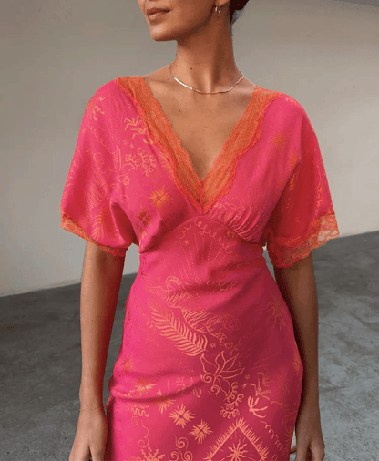 Pink Abstract Pattern Maxi Dress