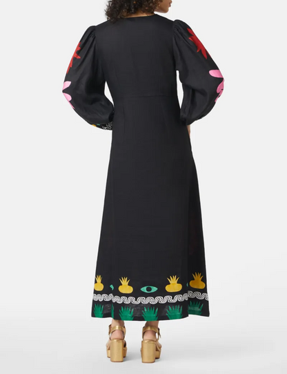 V-Neck Abstract Pattern Midi Dress
