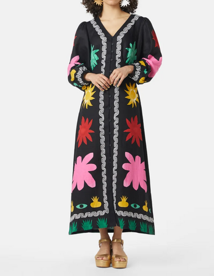 V-Neck Abstract Pattern Midi Dress