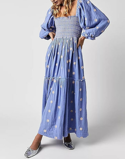 Floral Embroidered Puff Sleeve Dress