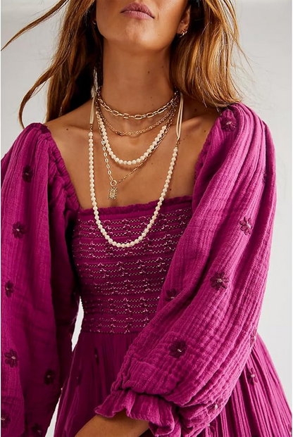 Floral Embroidered Puff Sleeve Dress