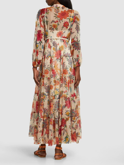 Printed Long Sleeve Polo Neck Tie Dresses