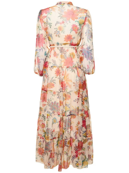 Printed Long Sleeve Polo Neck Tie Dresses