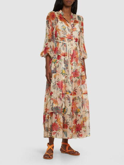 Printed Long Sleeve Polo Neck Tie Dresses