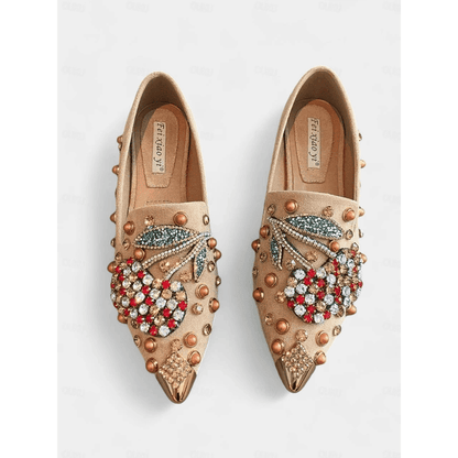 Kersen Strass Punt Toe Flats