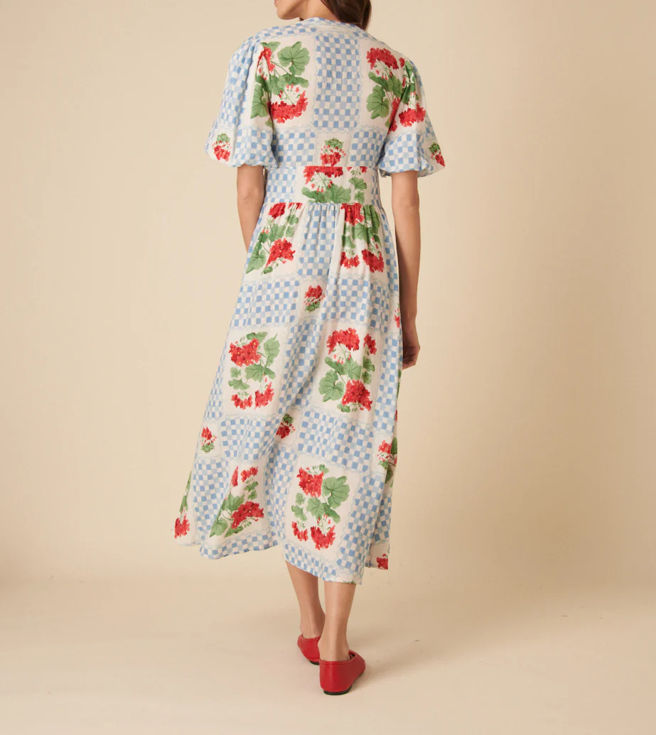 Blue Tile Print Floral Starlight Midi Dress