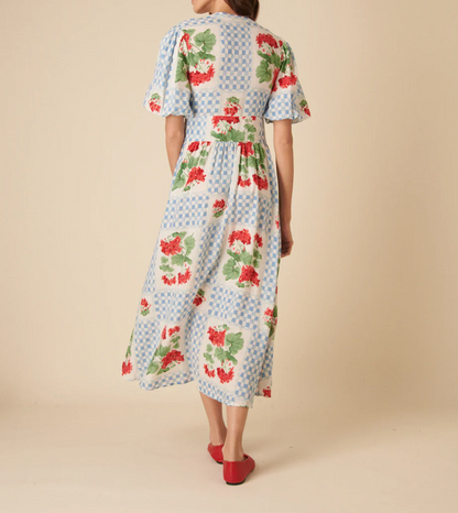 Blue Tile Print Floral Starlight Midi Dress