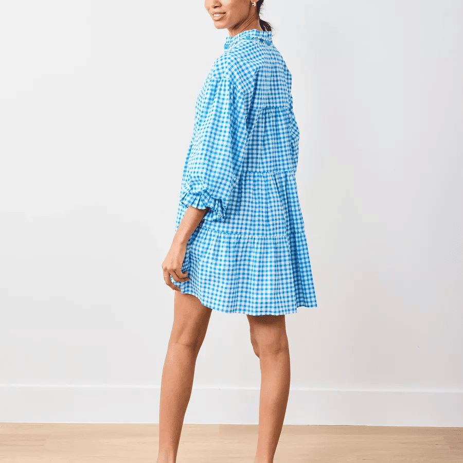 Printed Gingham Dress in Blue