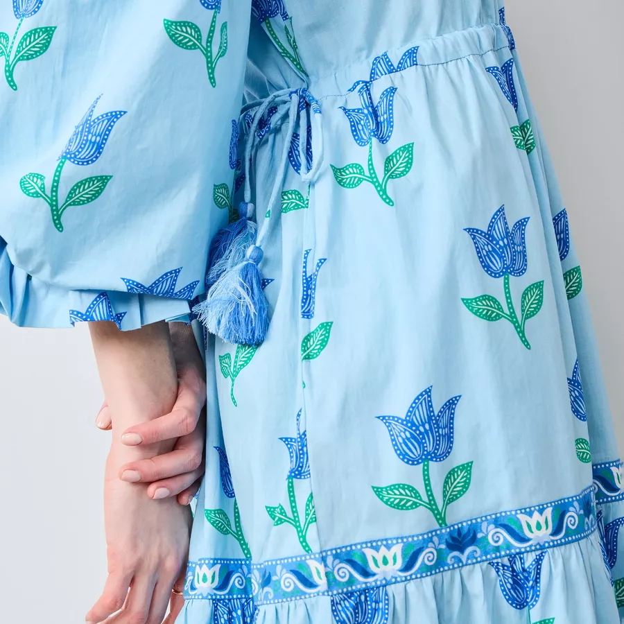 Printed Gingham Dress in Blue
