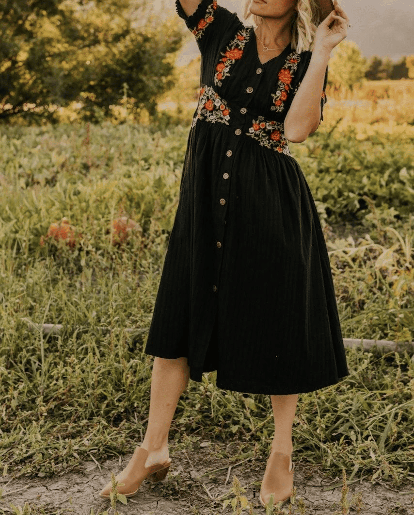 Embroidered Lace Short Sleeve Dress