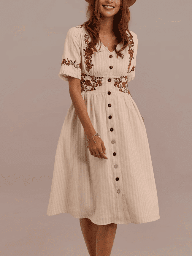 Embroidered Lace Short Sleeve Dress
