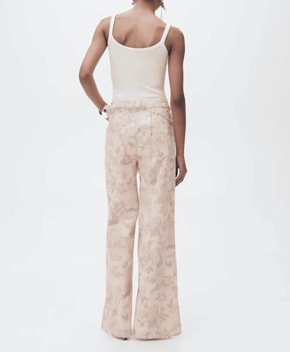 Pale Pink Floral-Print Wideleg Jeans