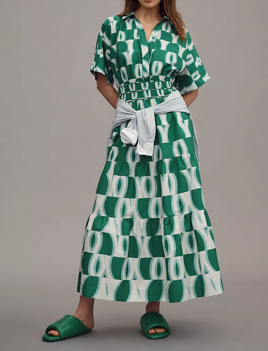 Elastic Waist Shirt Style Dress