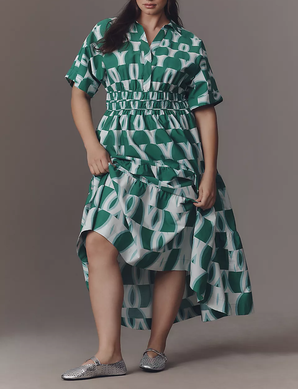 Elastic Waist Shirt Style Dress