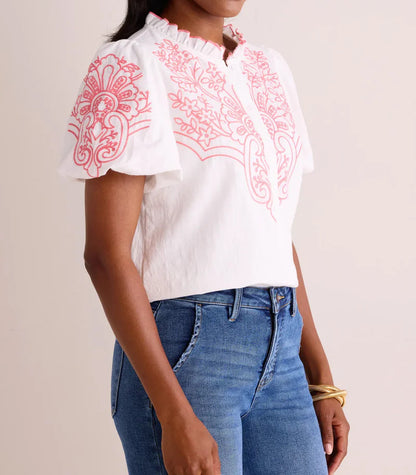 Cotton Lace Neck Embroidered Top