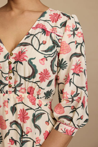 Elegant Green Leaf Print Dress