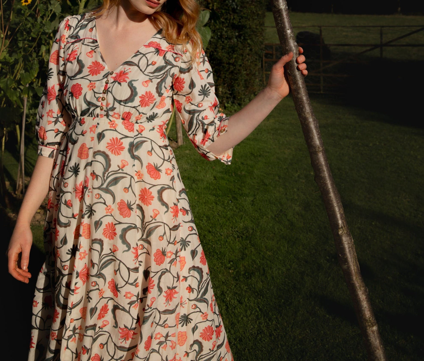 Elegant Green Leaf Print Dress