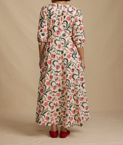 Elegant Green Leaf Print Dress
